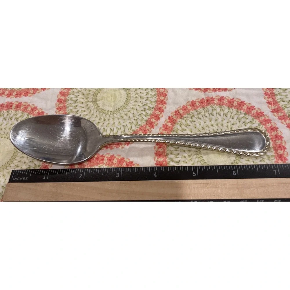 Oneida Golden Belmont Stainless Rope Edge Gold Oval Soup Spoons Set‎ Of 7 VTG